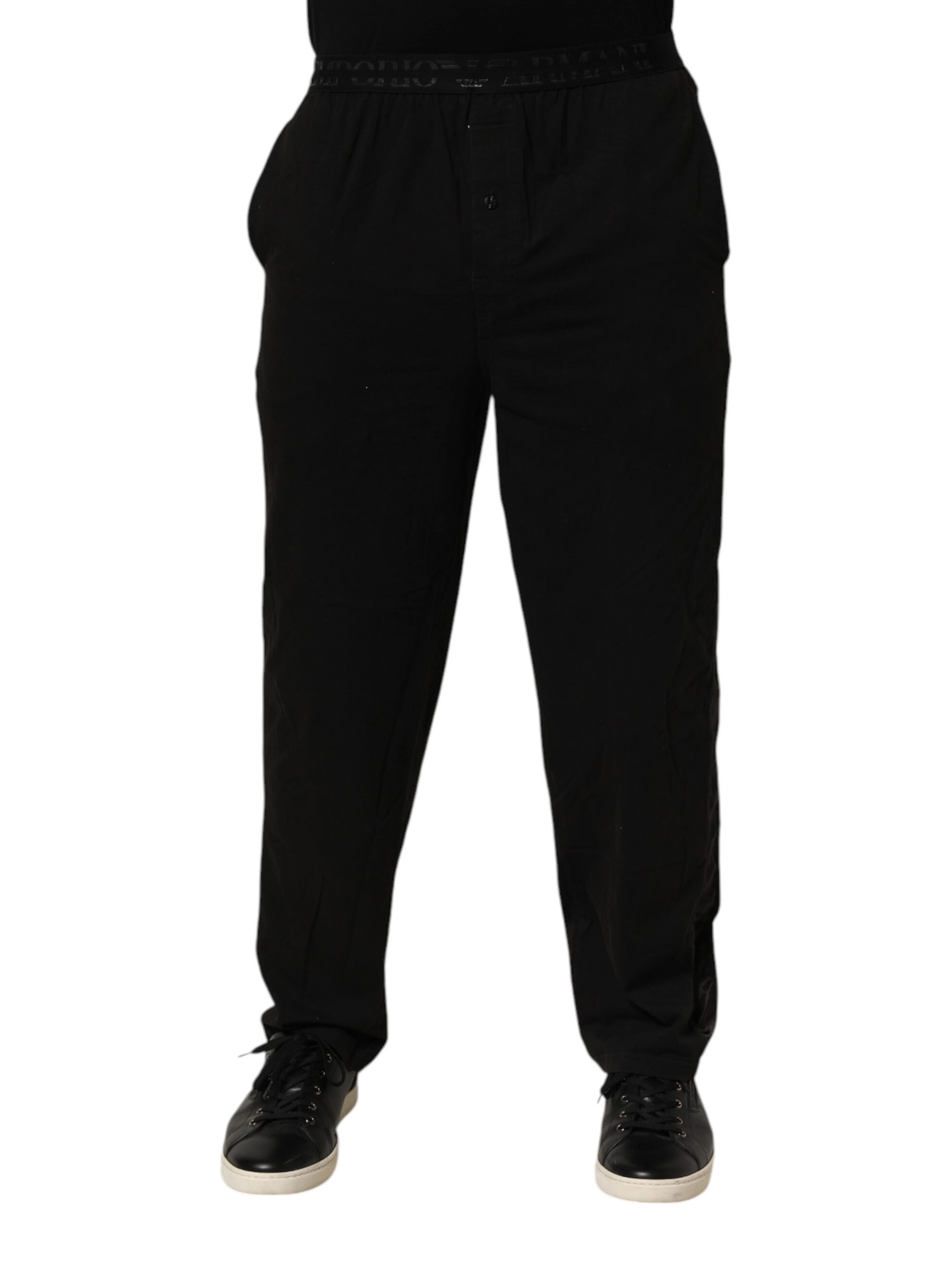 Black Cotton Blend Logo Waistband Trouser Pants