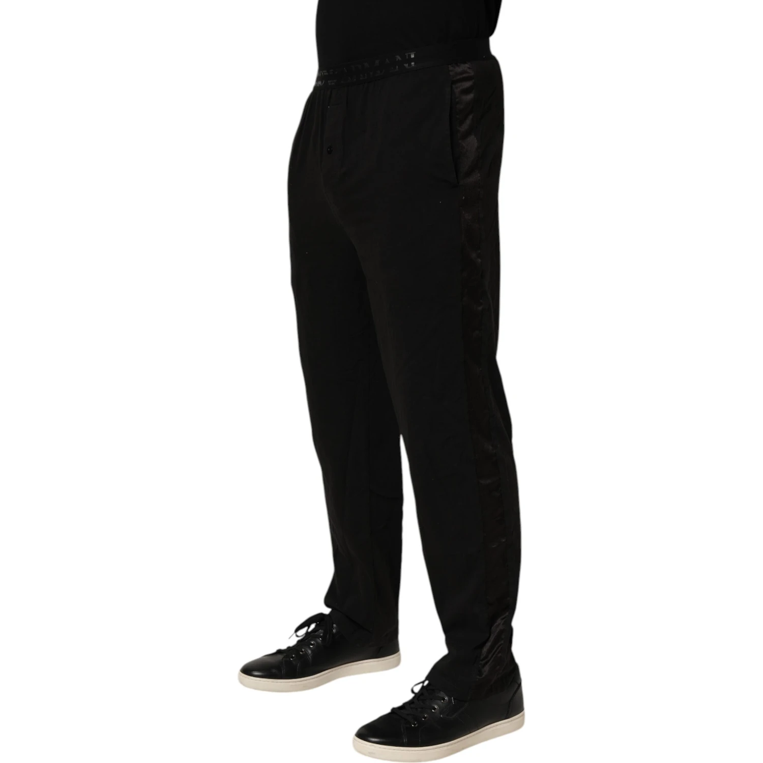 Black Cotton Blend Logo Waistband Trouser Pants