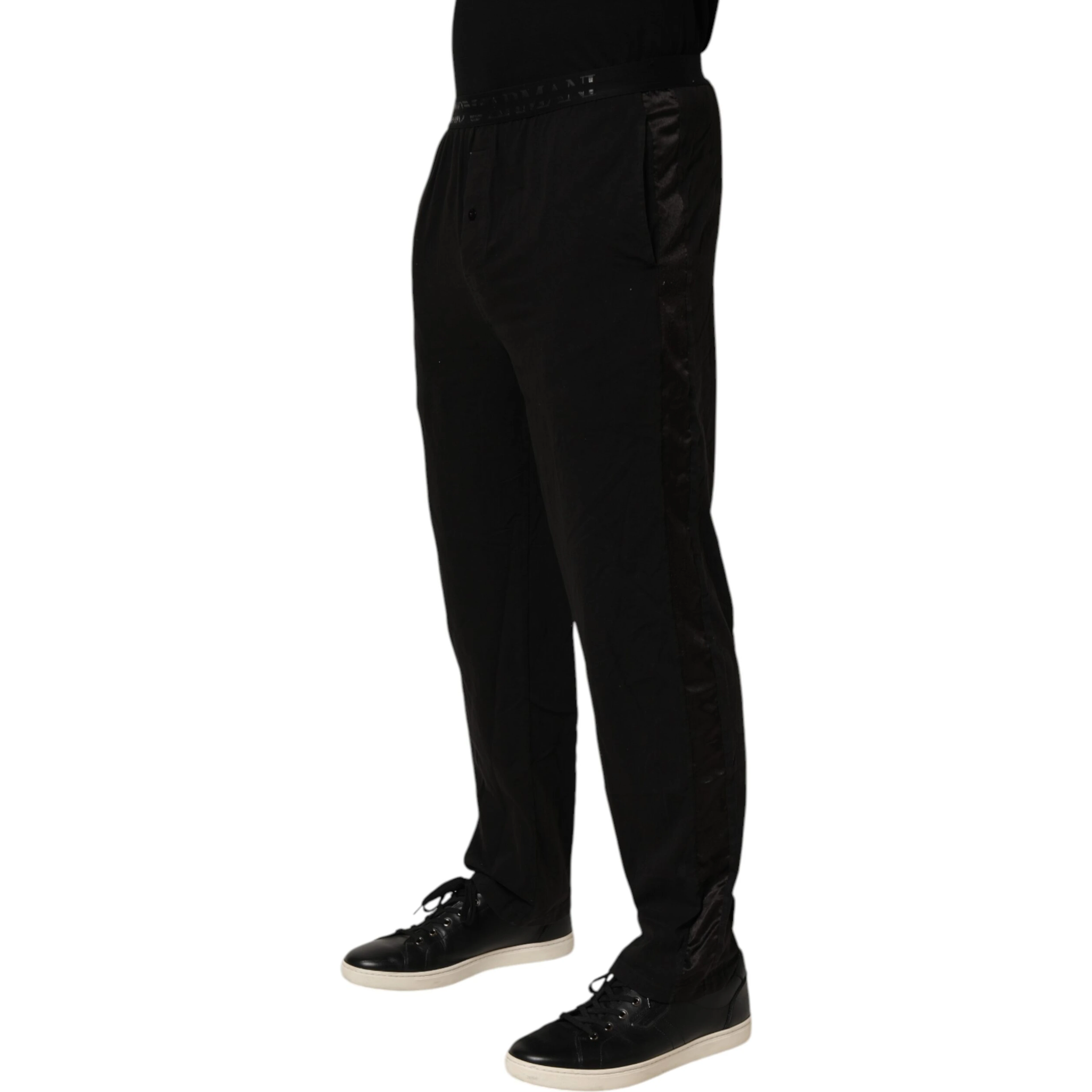 Black Cotton Blend Logo Waistband Trouser Pants