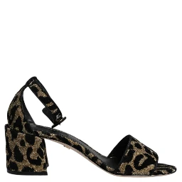 Gold Leopard Ankle Strap Heels Sandals Shoes