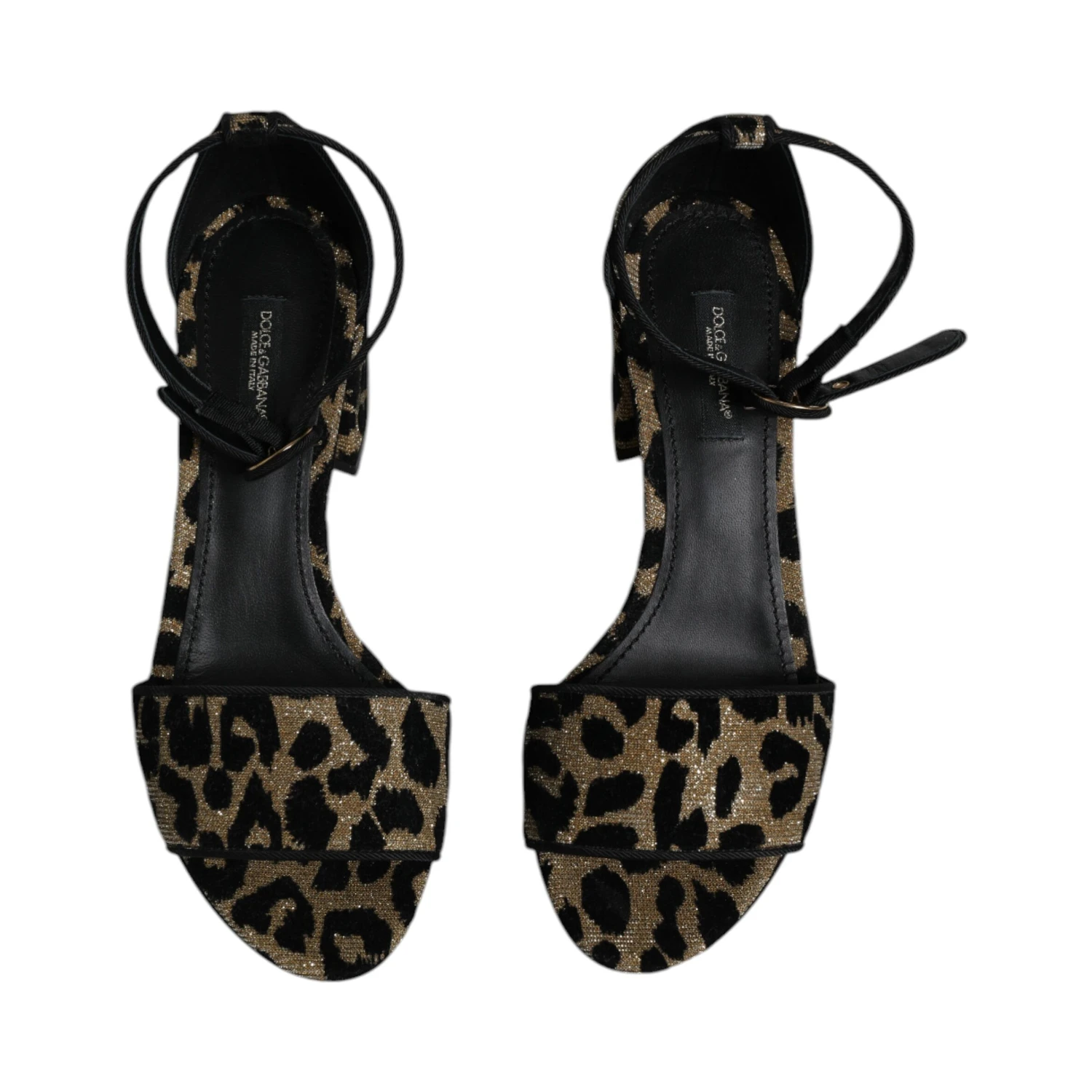Gold Leopard Ankle Strap Heels Sandals Shoes