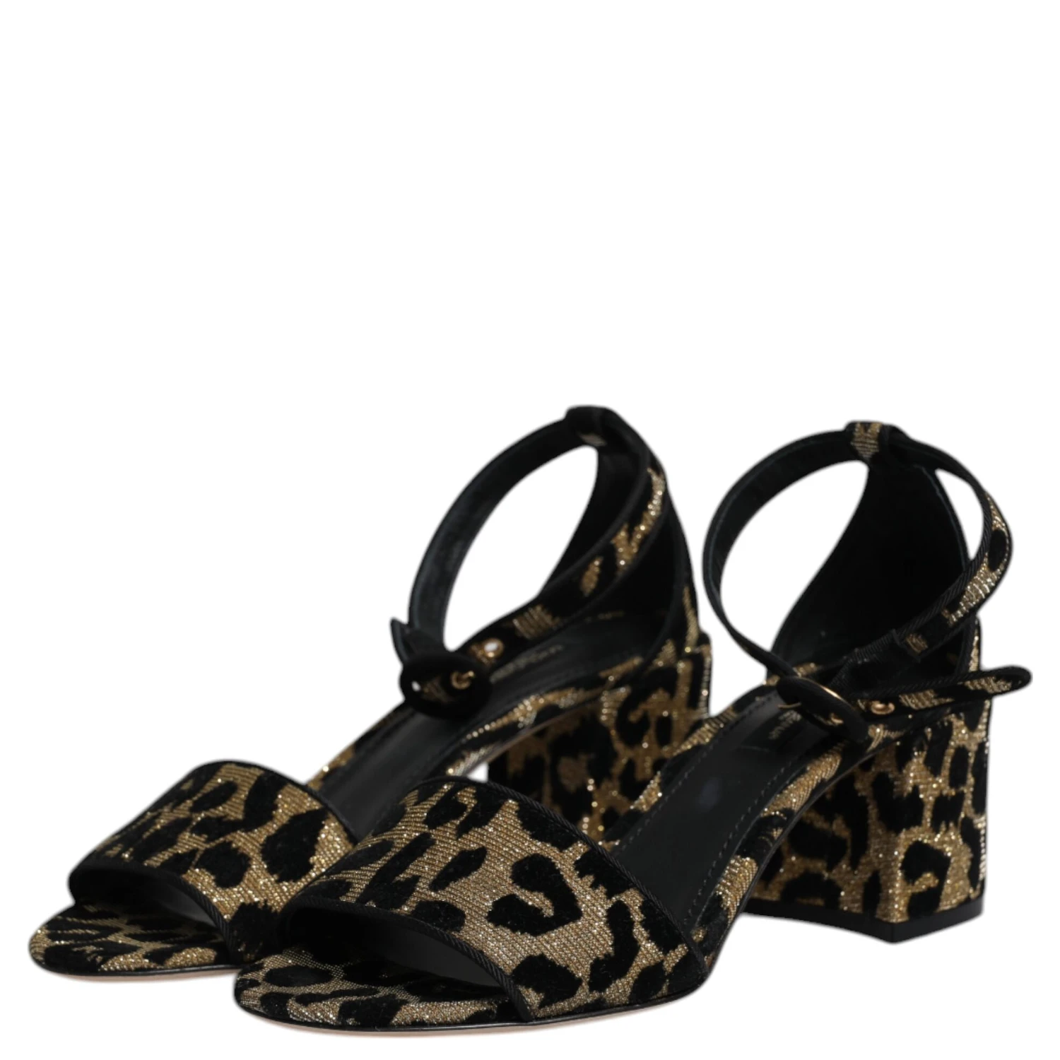 Gold Leopard Ankle Strap Heels Sandals Shoes