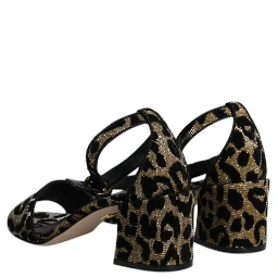 Gold Leopard Ankle Strap Heels Sandals Shoes