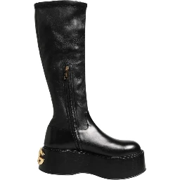 Black Logo Plaque Over The Calf Boots Shoes