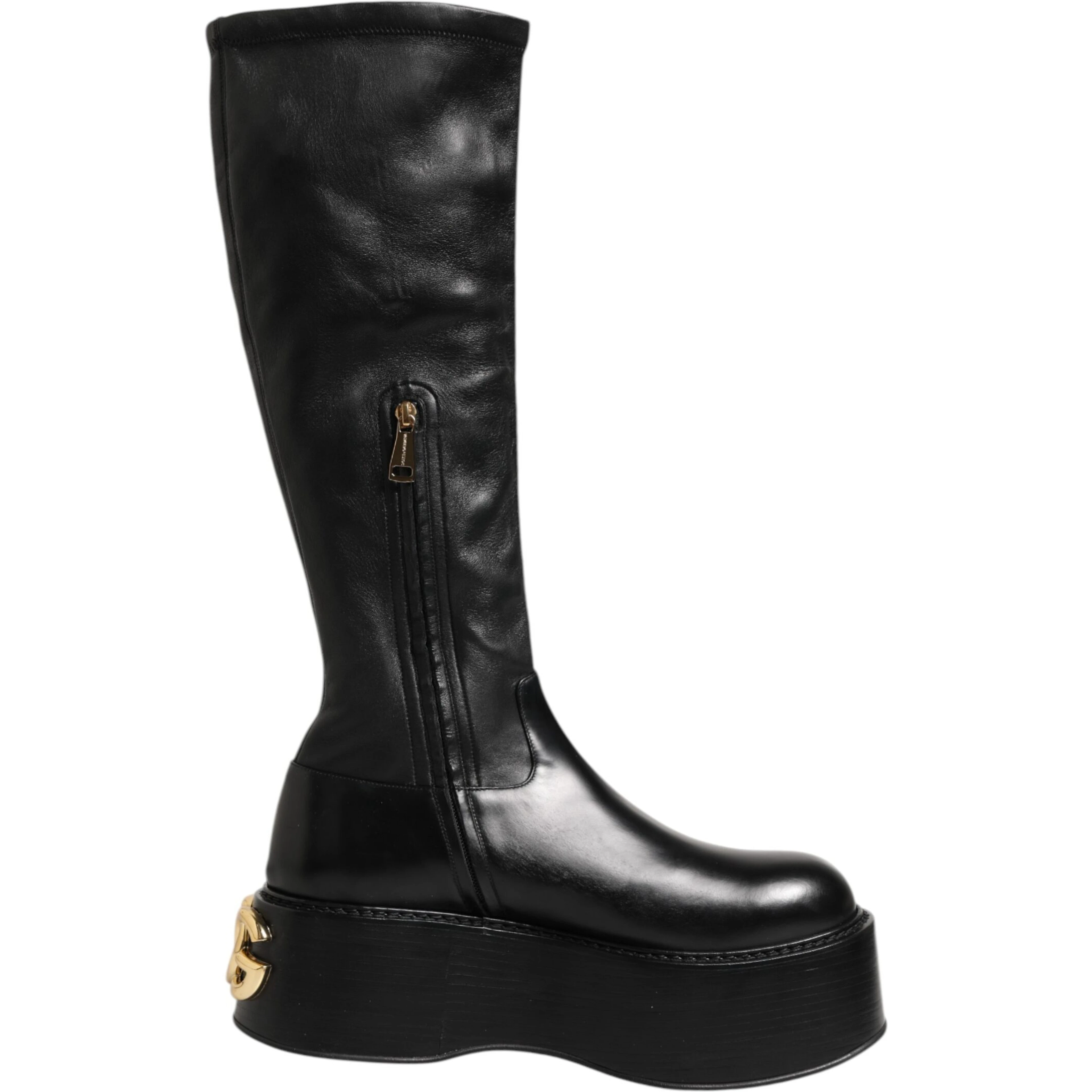 Black Logo Plaque Over The Calf Boots Shoes