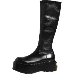 Black Logo Plaque Over The Calf Boots Shoes