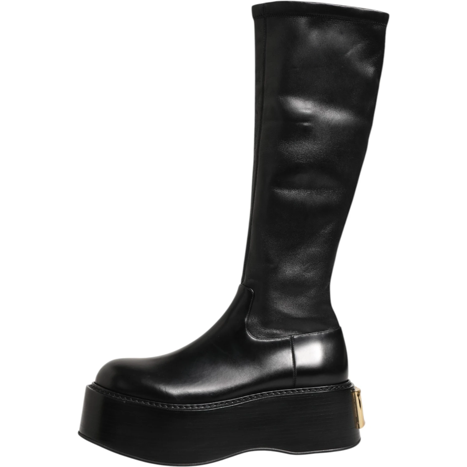 Black Logo Plaque Over The Calf Boots Shoes