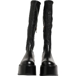 Black Logo Plaque Over The Calf Boots Shoes