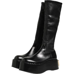 Black Logo Plaque Over The Calf Boots Shoes