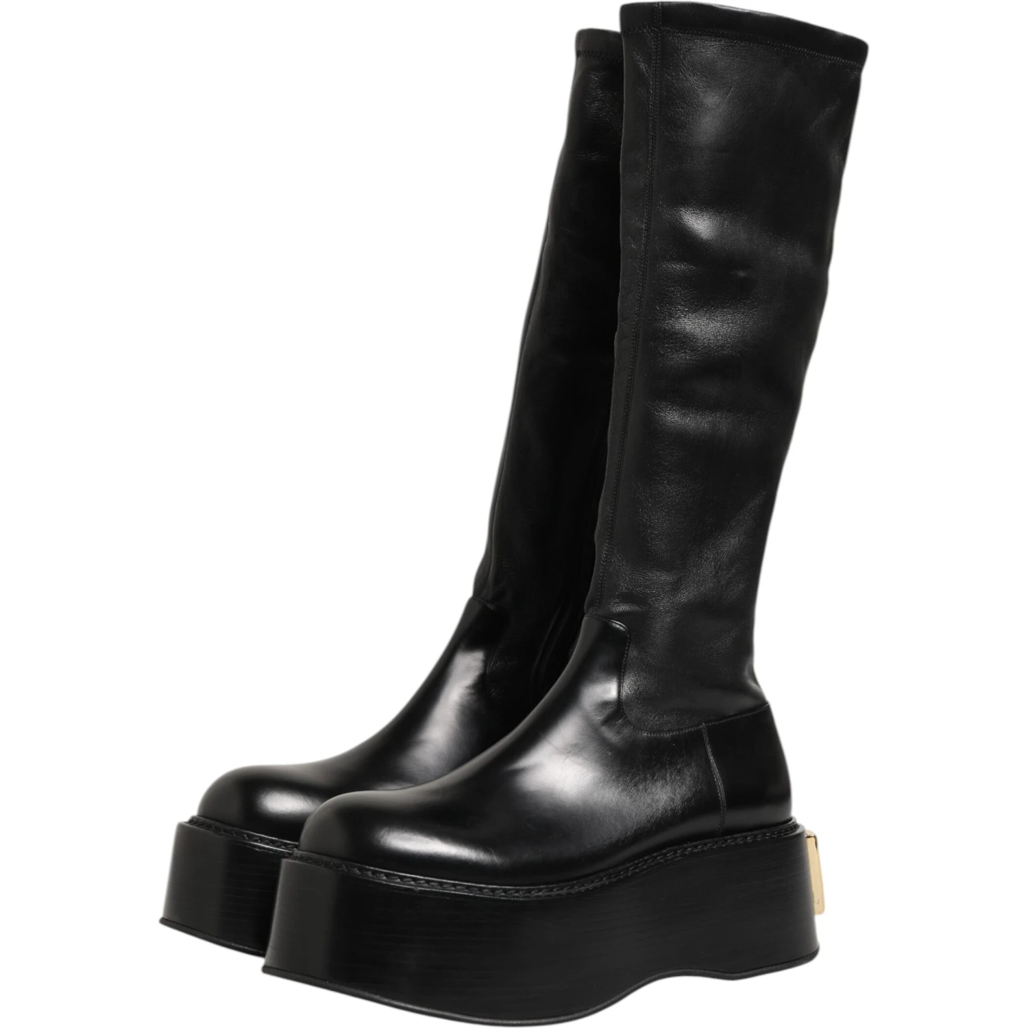 Black Logo Plaque Over The Calf Boots Shoes