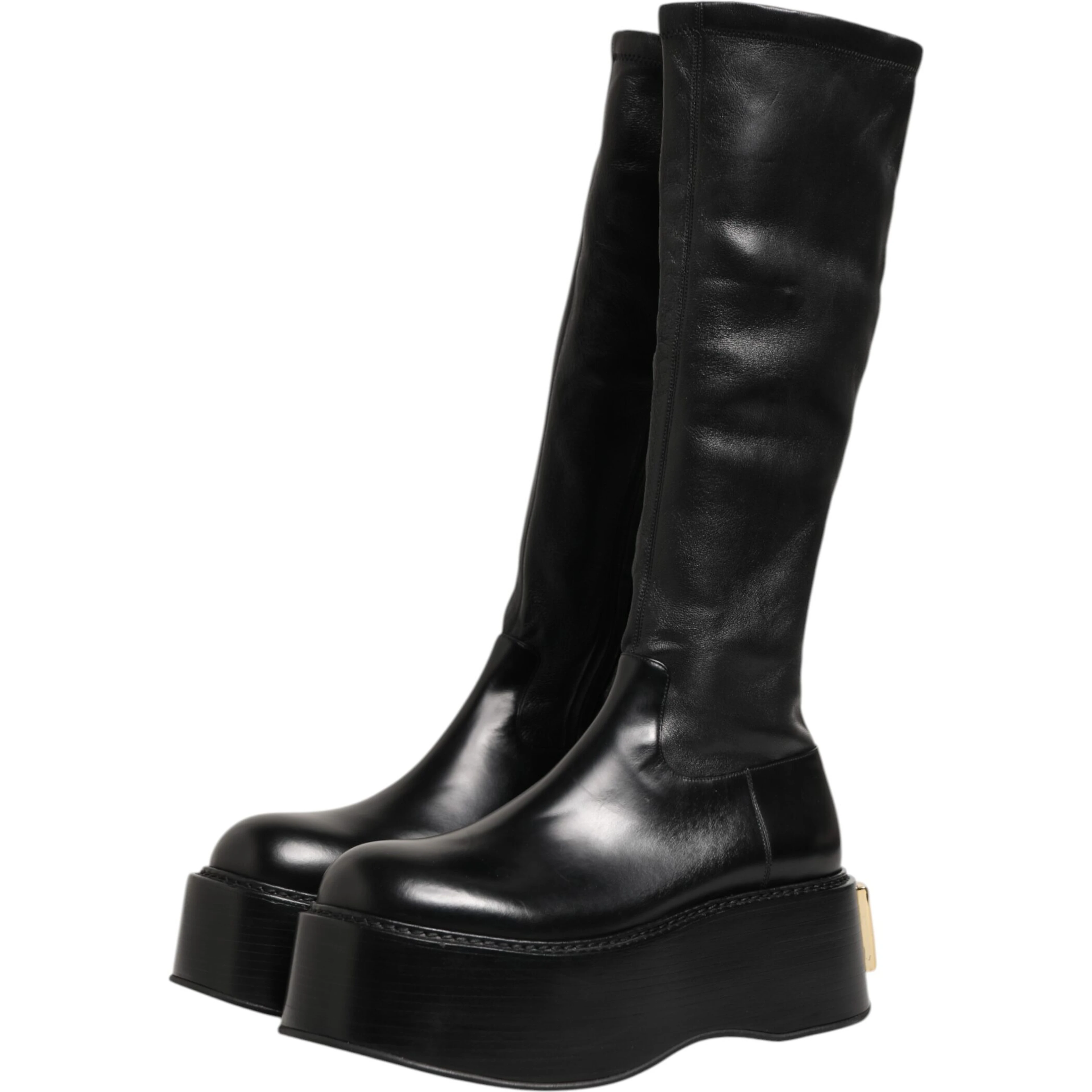 Black Logo Plaque Over The Calf Boots Shoes