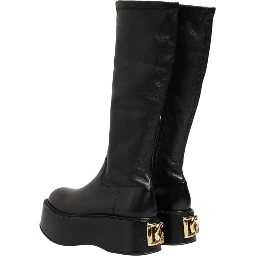 Black Logo Plaque Over The Calf Boots Shoes