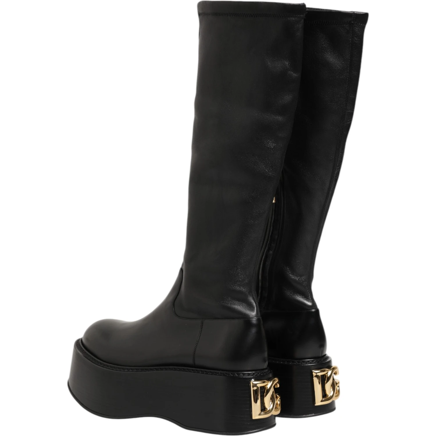 Black Logo Plaque Over The Calf Boots Shoes