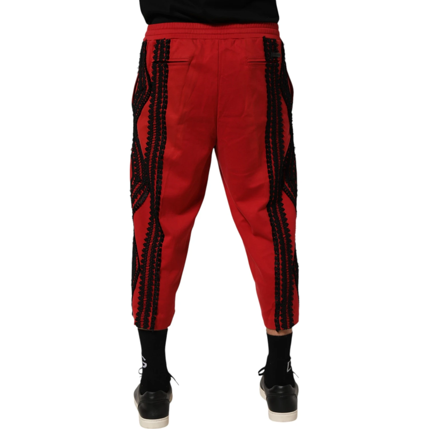 Red Embroidered Casual Cropped Trouser Pants