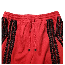 Red Embroidered Casual Cropped Trouser Pants
