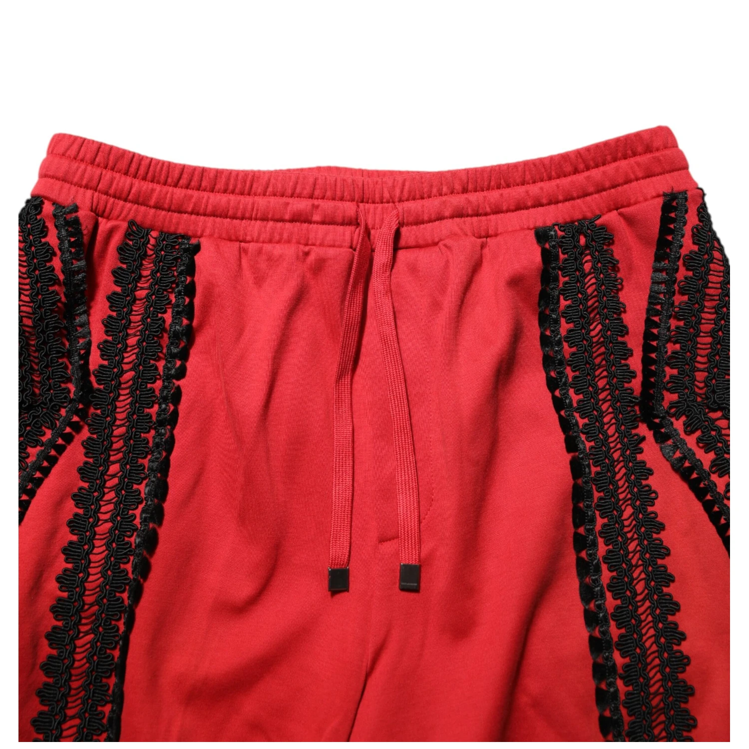 Red Embroidered Casual Cropped Trouser Pants