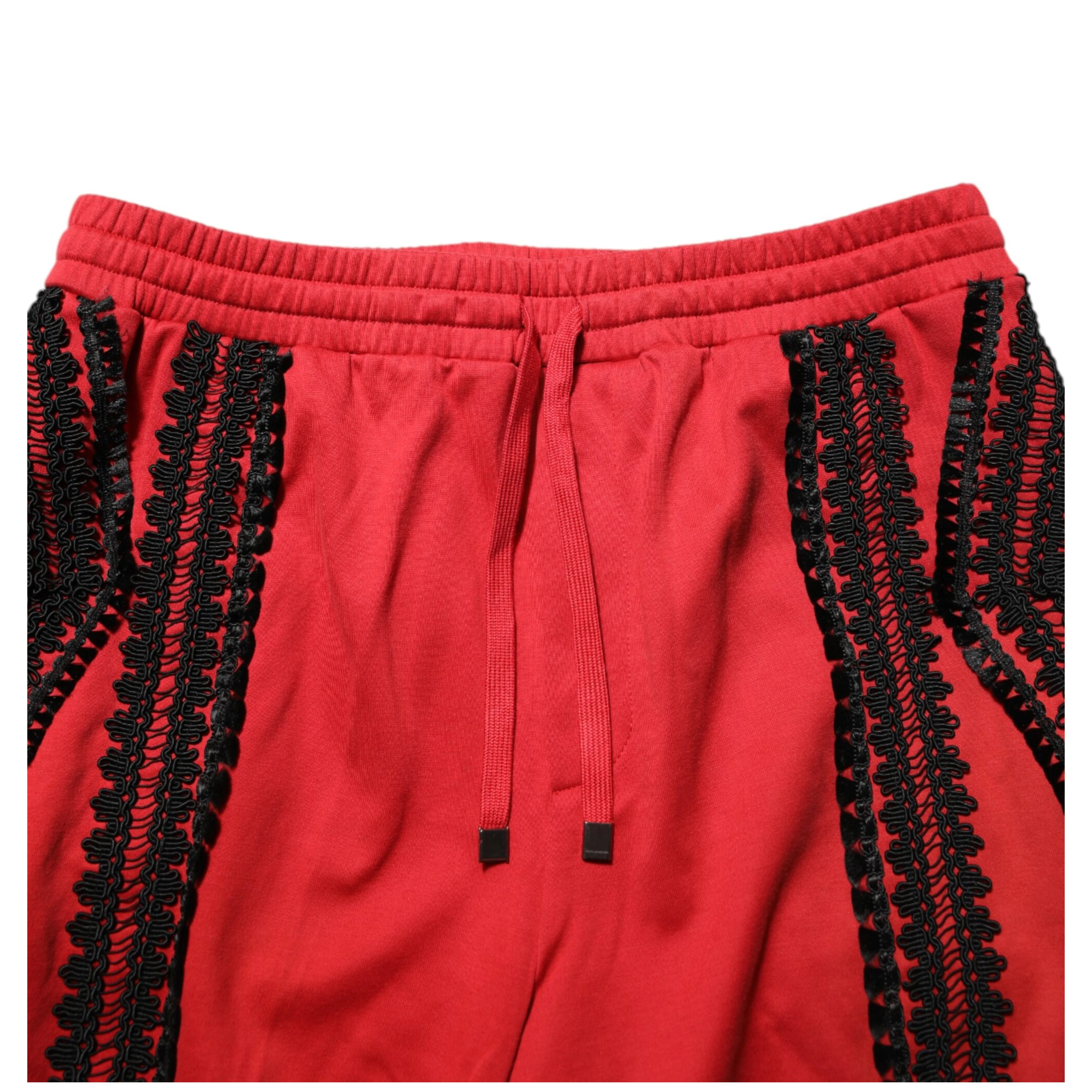 Red Embroidered Casual Cropped Trouser Pants