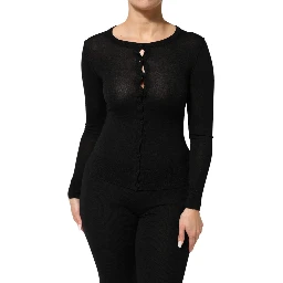 Black Virgin Wool Buttoned Cardigan Sweater