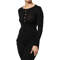 Black Virgin Wool Buttoned Cardigan Sweater