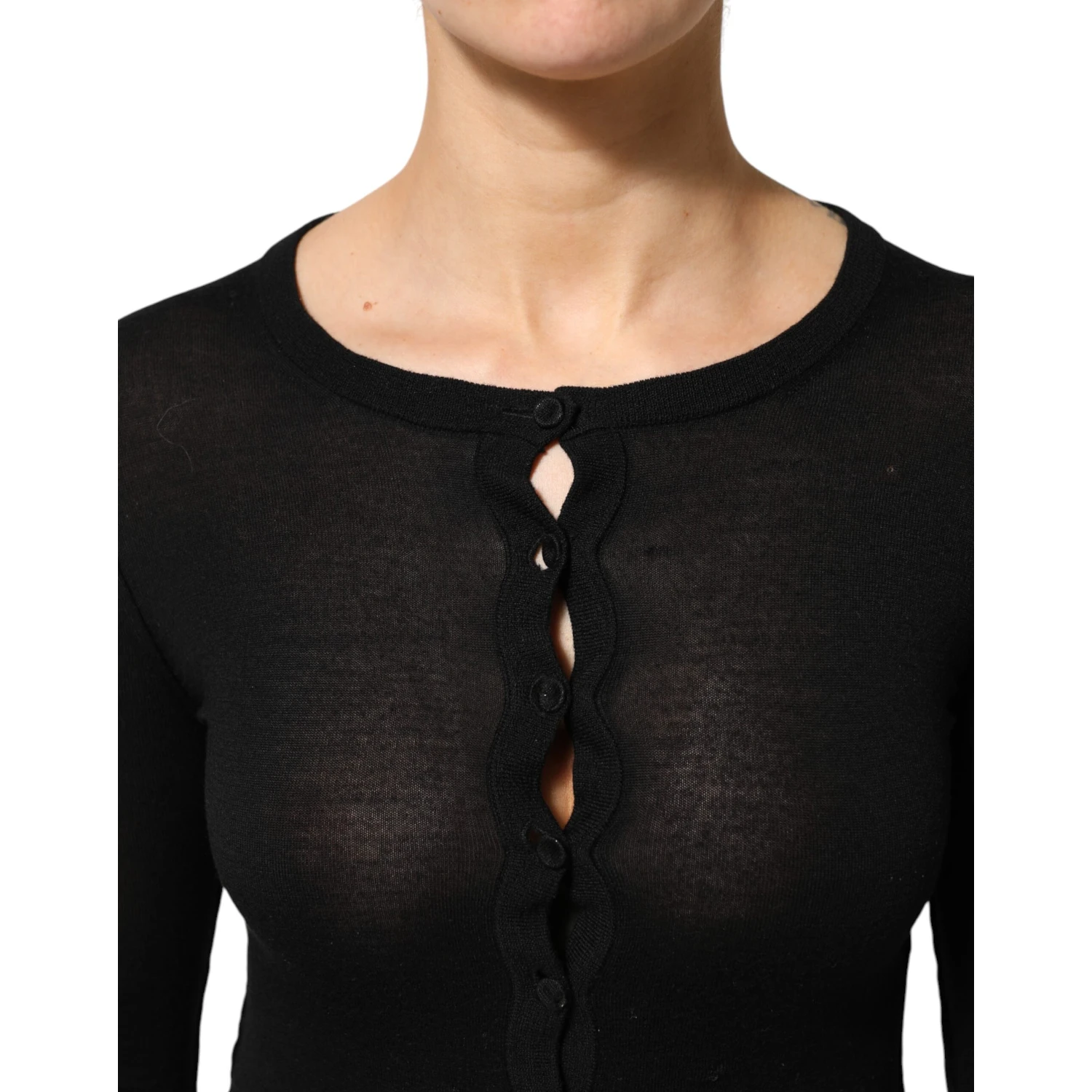Black Virgin Wool Buttoned Cardigan Sweater