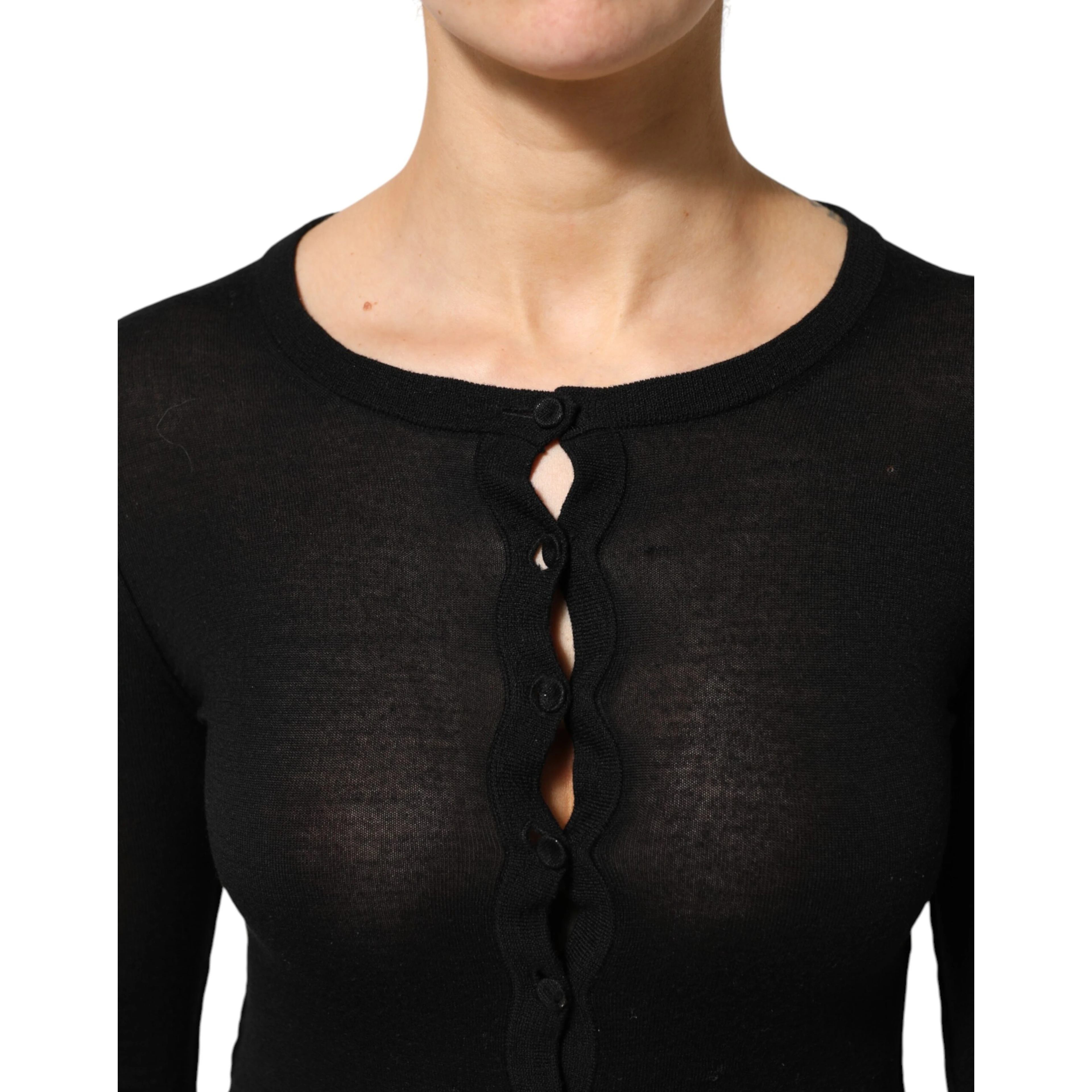 Black Virgin Wool Buttoned Cardigan Sweater