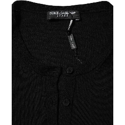 Black Virgin Wool Buttoned Cardigan Sweater