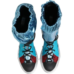 Blue Lace Up Over The Knee Socks Men Boots Shoes