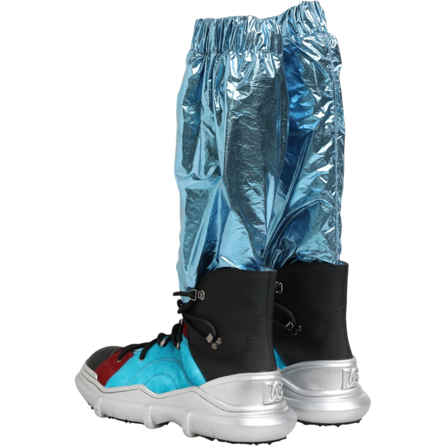 Blue Lace Up Over The Knee Socks Men Boots Shoes