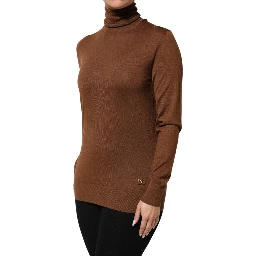 Brown Cashmere Turtle Neck Pullover Sweater