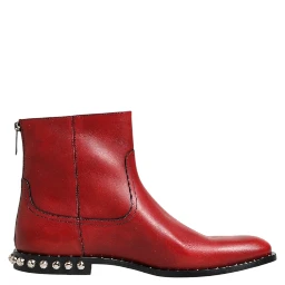 Red Studded Chelsea Short Ankle Boots Shoes