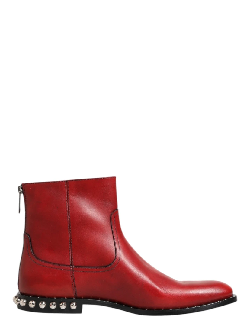 Red Studded Chelsea Short Ankle Boots Shoes
