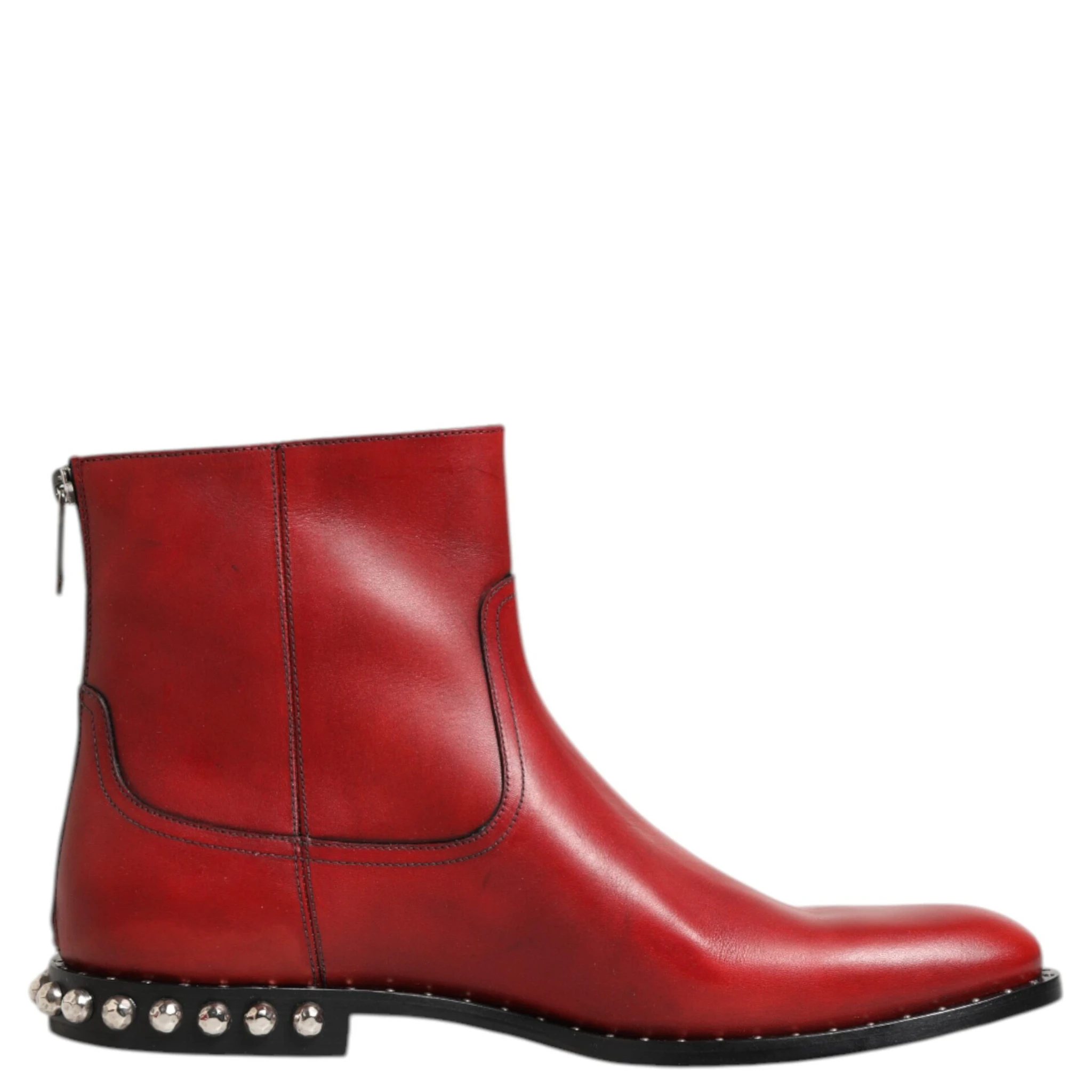 Red Studded Chelsea Short Ankle Boots Shoes