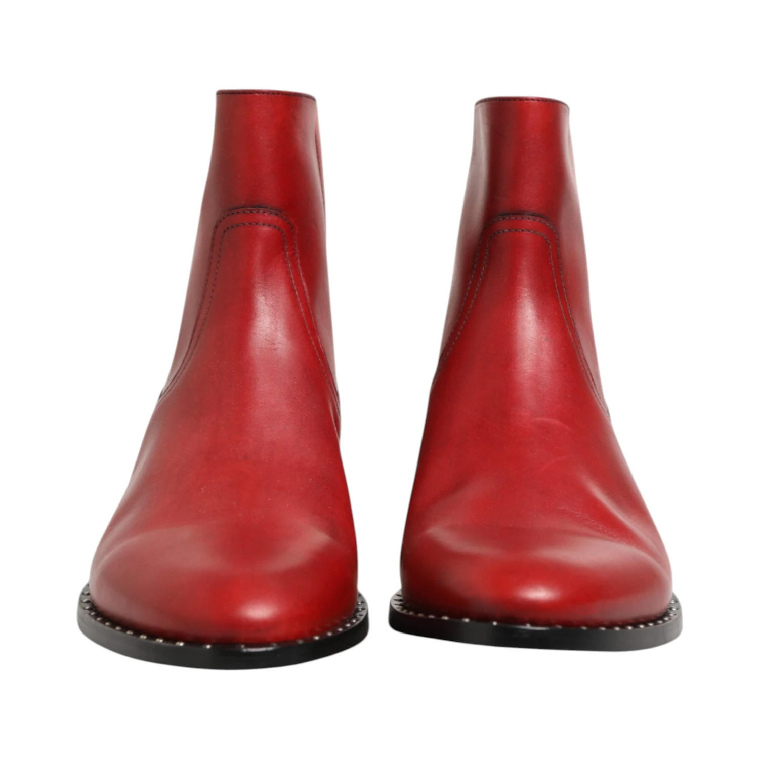 Red Studded Chelsea Short Ankle Boots Shoes
