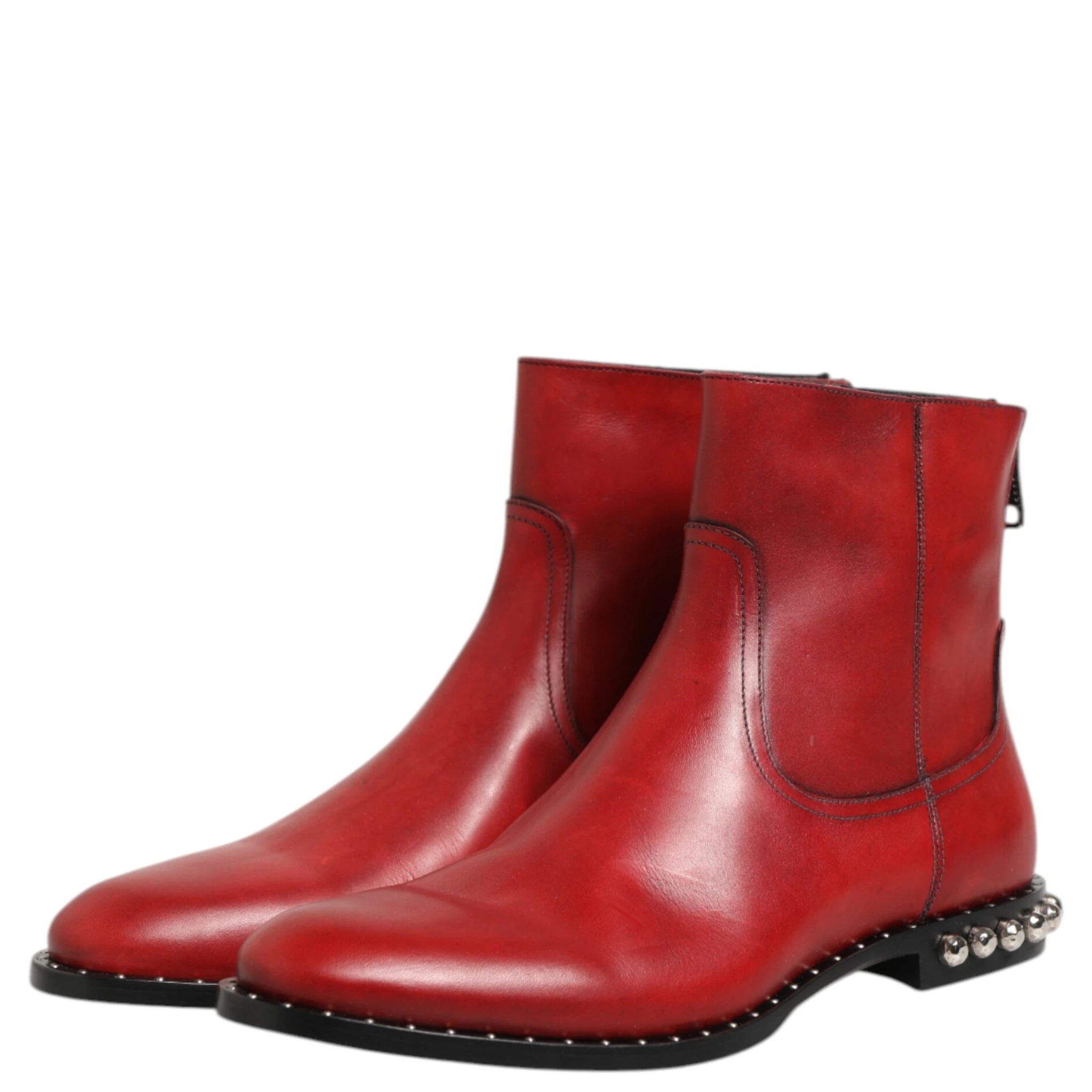 Red Studded Chelsea Short Ankle Boots Shoes
