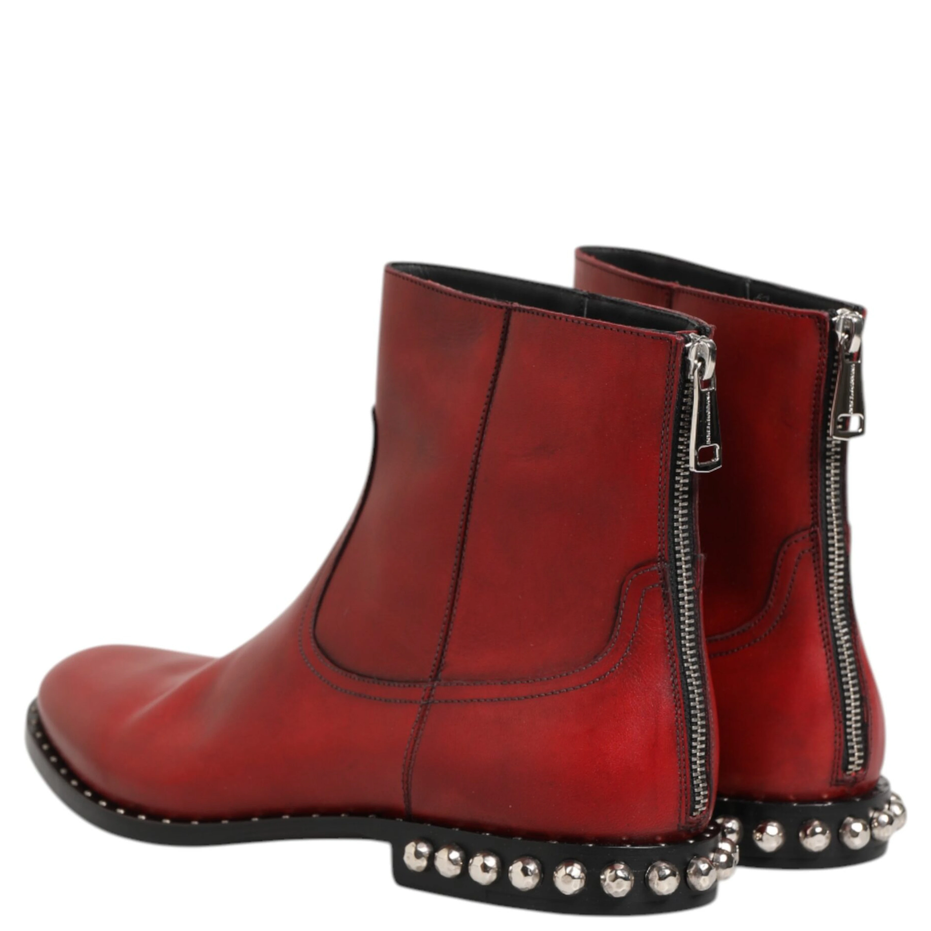 Red Studded Chelsea Short Ankle Boots Shoes