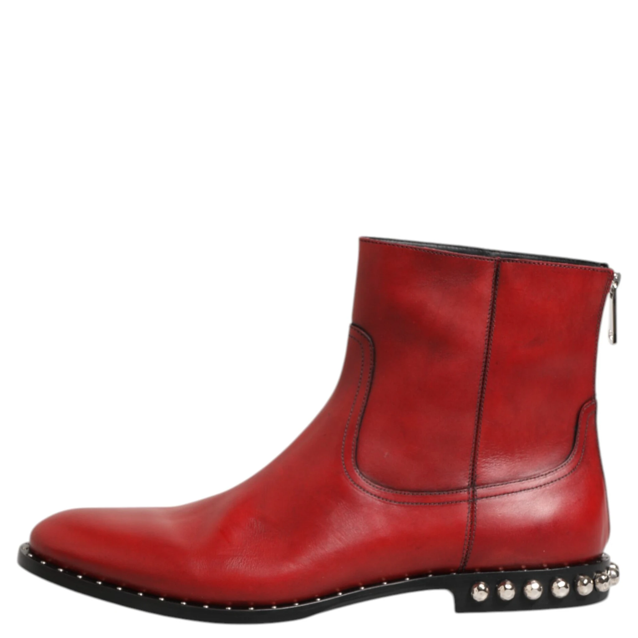 Red Studded Chelsea Short Ankle Boots Shoes