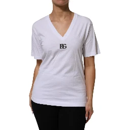 White Cotton V-Neck Short Sleeves T-Shirt