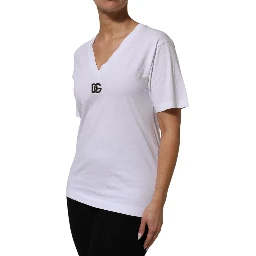 White Cotton V-Neck Short Sleeves T-Shirt