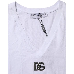 White Cotton V-Neck Short Sleeves T-Shirt