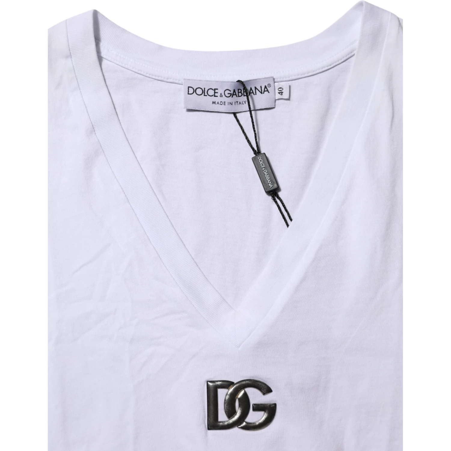 White Cotton V-Neck Short Sleeves T-Shirt