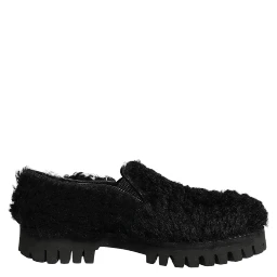 Dress Black Fur Leather Slippers Men Shoes