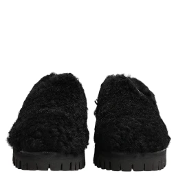 Dress Black Fur Leather Slippers Men Shoes