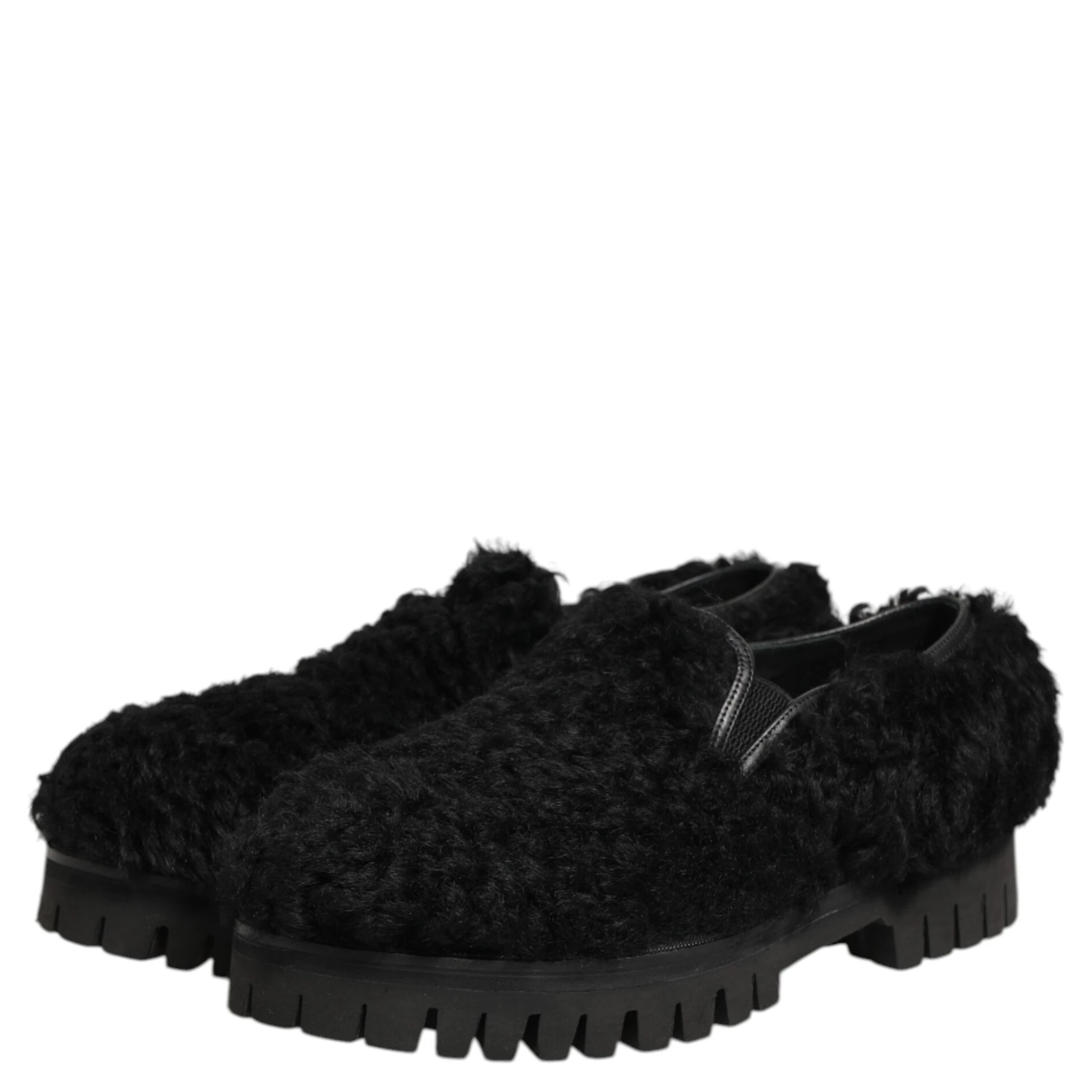 Dress Black Fur Leather Slippers Men Shoes