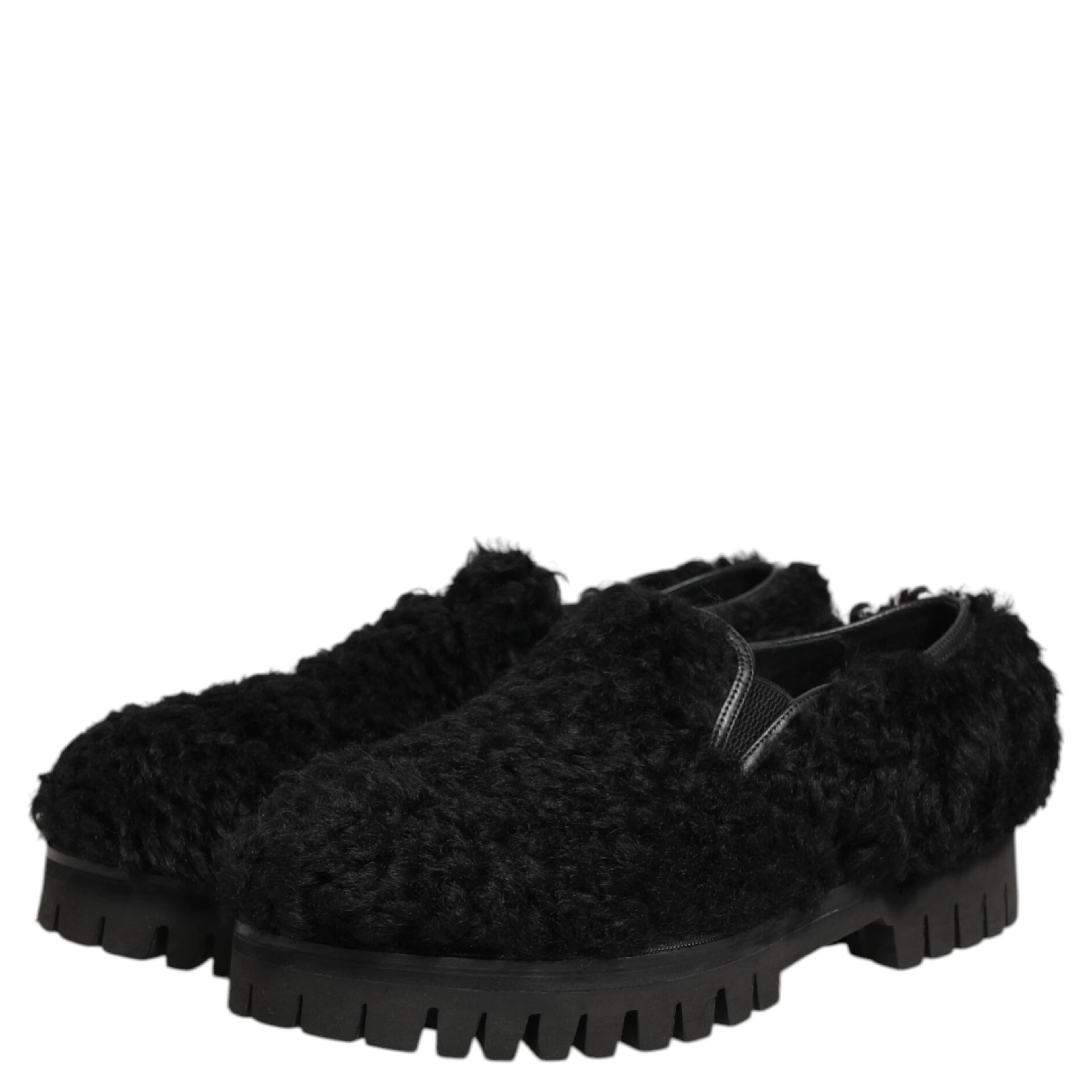 Dress Black Fur Leather Slippers Men Shoes