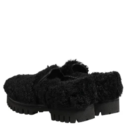 Dress Black Fur Leather Slippers Men Shoes