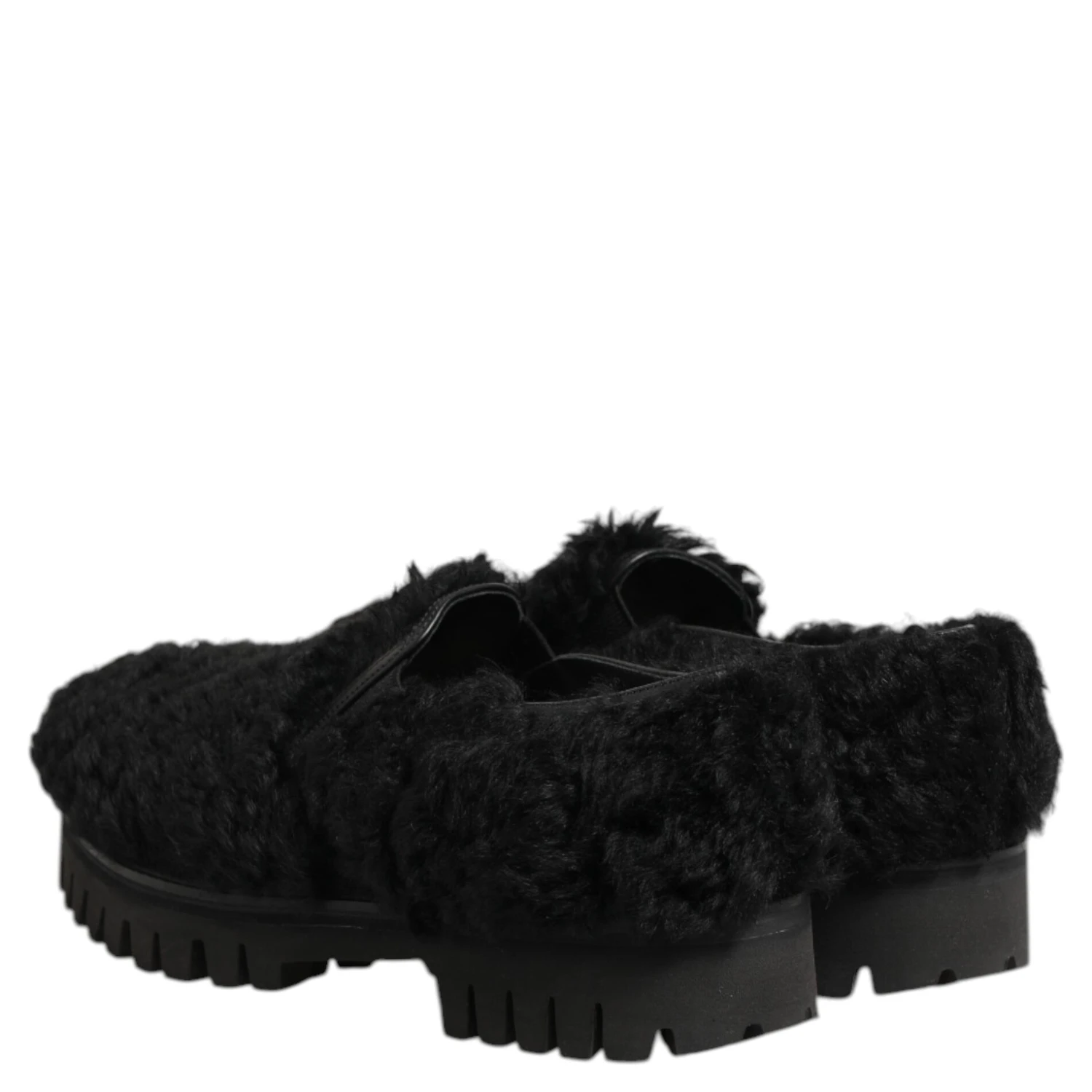 Dress Black Fur Leather Slippers Men Shoes