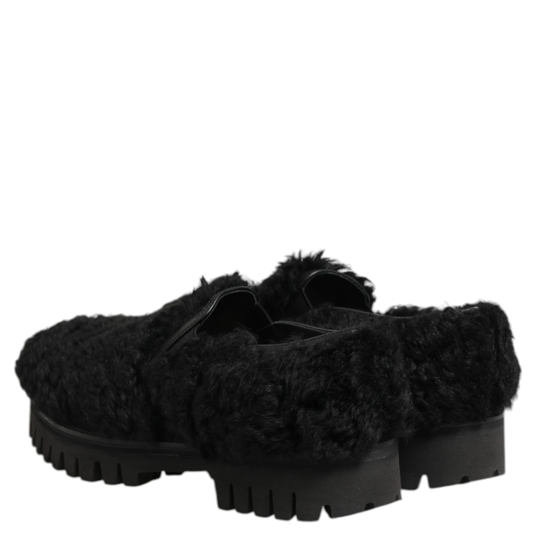 Dress Black Fur Leather Slippers Men Shoes