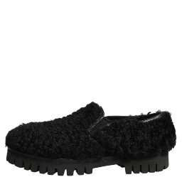 Dress Black Fur Leather Slippers Men Shoes