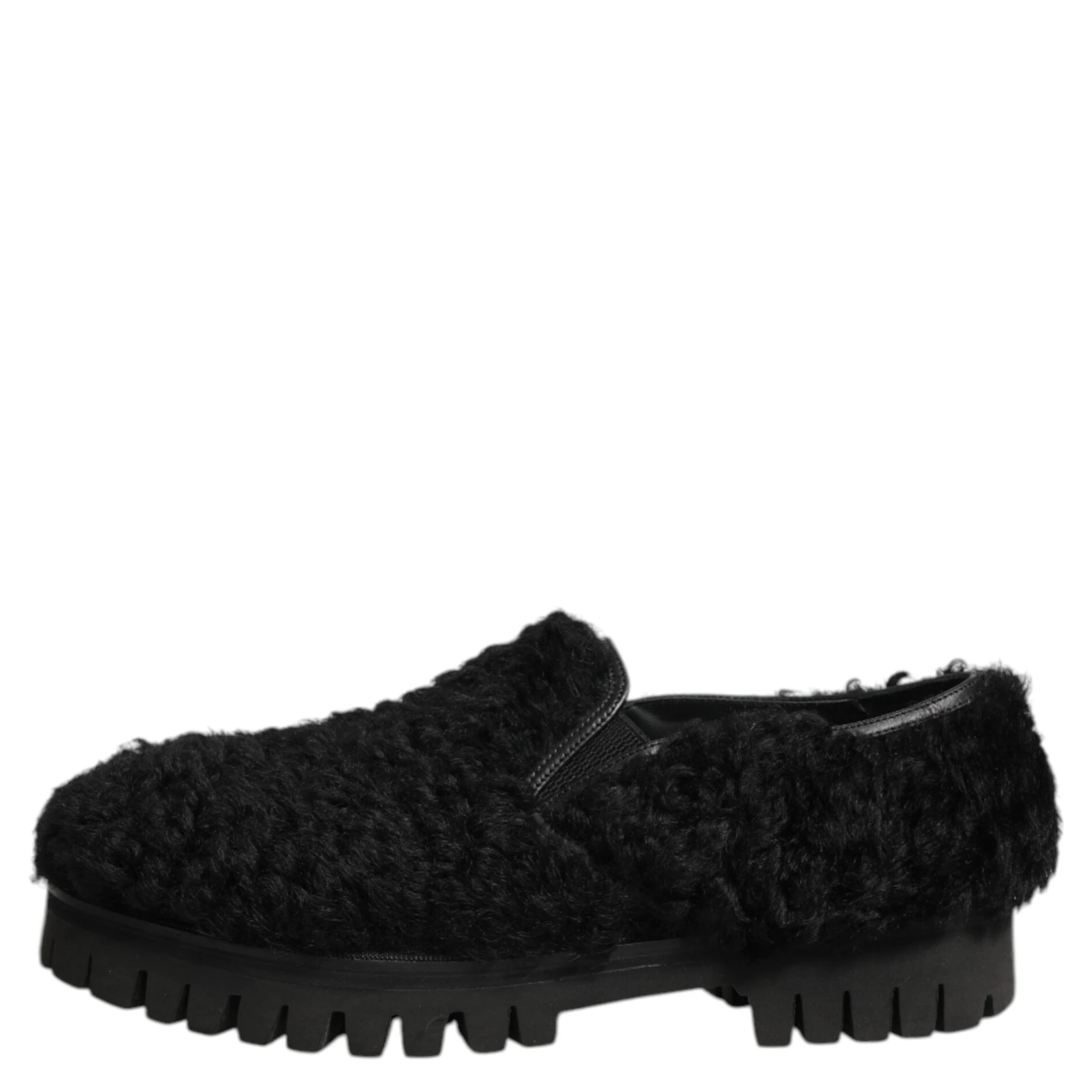 Dress Black Fur Leather Slippers Men Shoes