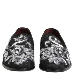 Black Silver Sequined Loafers Men Dress Shoes